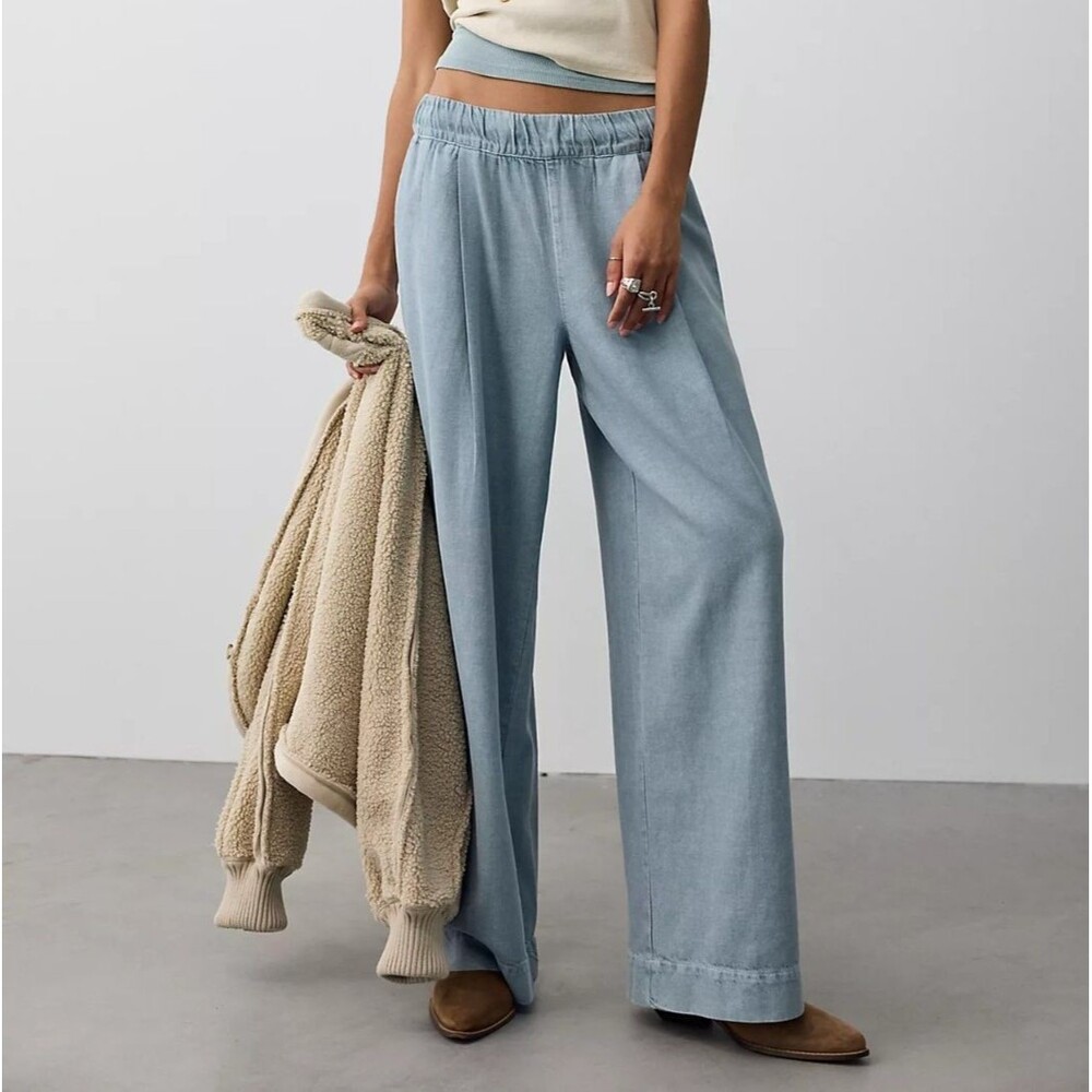 Free People Women's Tidal Moon Low-Rise Pull-On Trouser Pants Wide-Leg L 291207